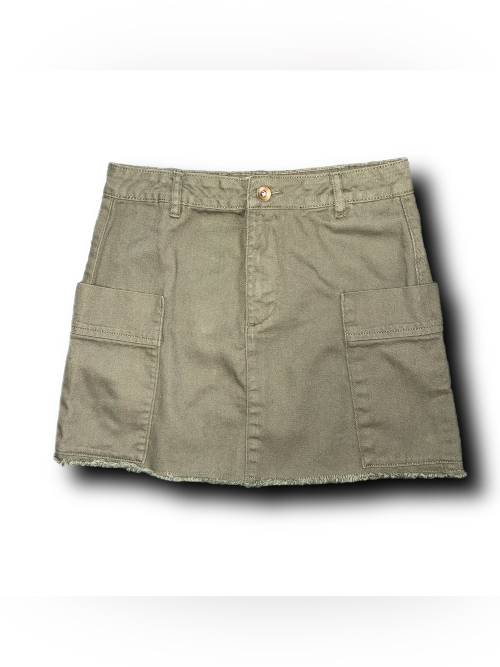 Chelsea & Violet Olive Green Cargo Utility Mini Skirt w Raw Edge Hem